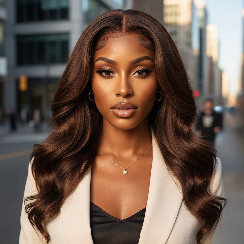 Perruque cheveux humains vierges -marrons glueless